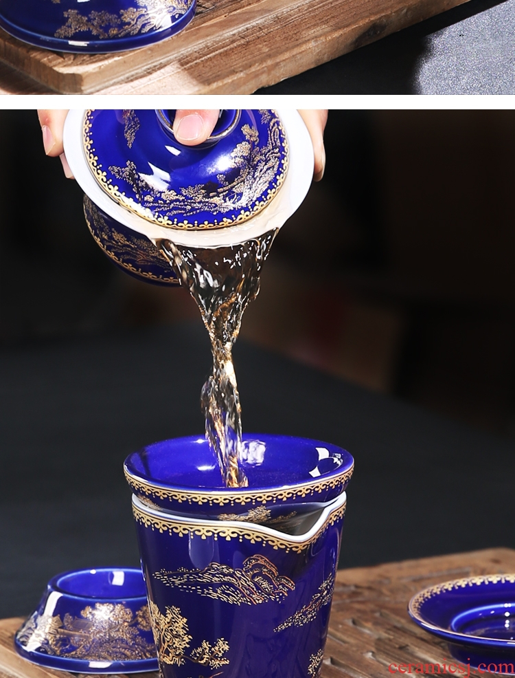 Porcelain sink ceramic tea filter ji filters the see colour blue glaze 24 k gold flower paper kung fu tea tea every gm