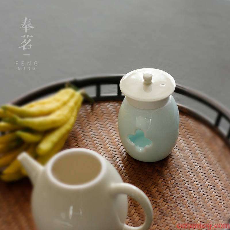 Serve tea shadow green hollow ceramic cover rear cover saucer on Japanese kung fu tea teapot lid with parts
