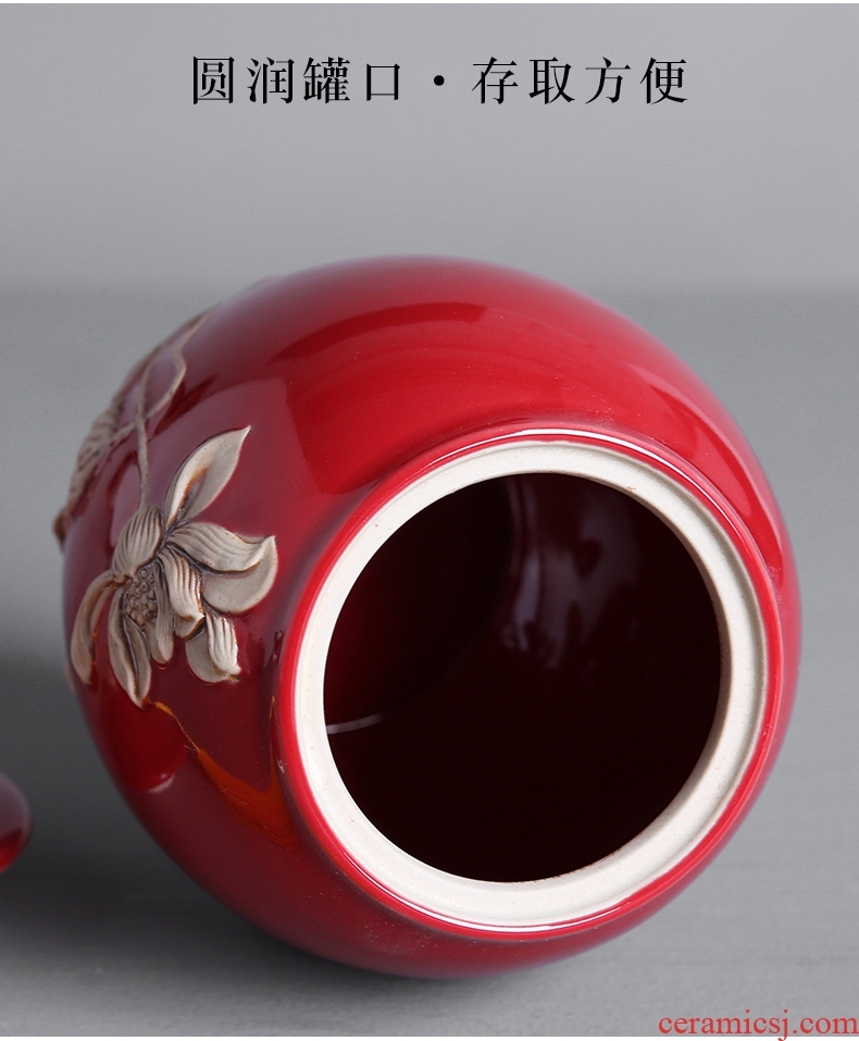 Auspicious edge ceramic tea pot half jins to pu 'er embossed lotus red green tea storage POTS of household
