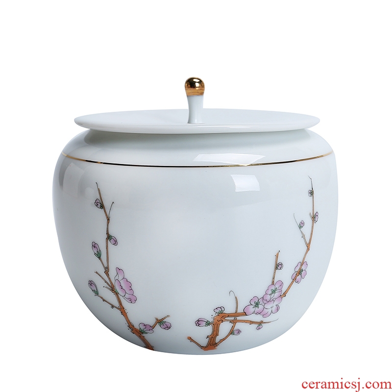 Auspicious edge in dehua white porcelain tea pot of ceramic jade porcelain, moistureproof household by patterns sijunzi storage POTS