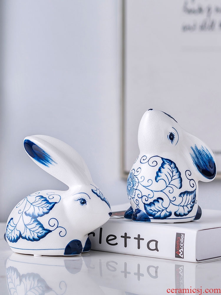Jingdezhen ceramic furnishing articles, small rabbit ins creative lovely family adornment desktop lucky feng shui and good luck