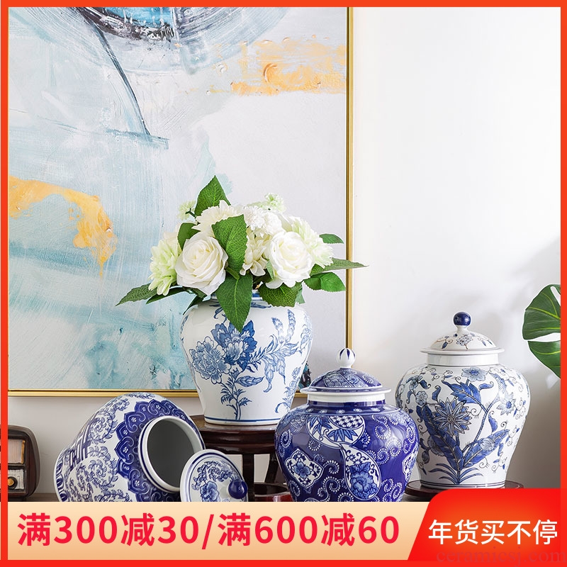 Jingdezhen porcelain dry flower vases, new Chinese style of archaize sitting room place wedding gift decoration porcelain with cover POTS