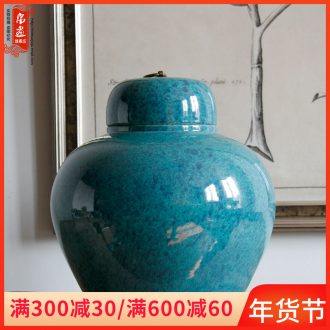 Jingdezhen ceramic vase furnishing articles illustrated the sitting room to receive agate, green and blue with cover a drum home furnishing articles