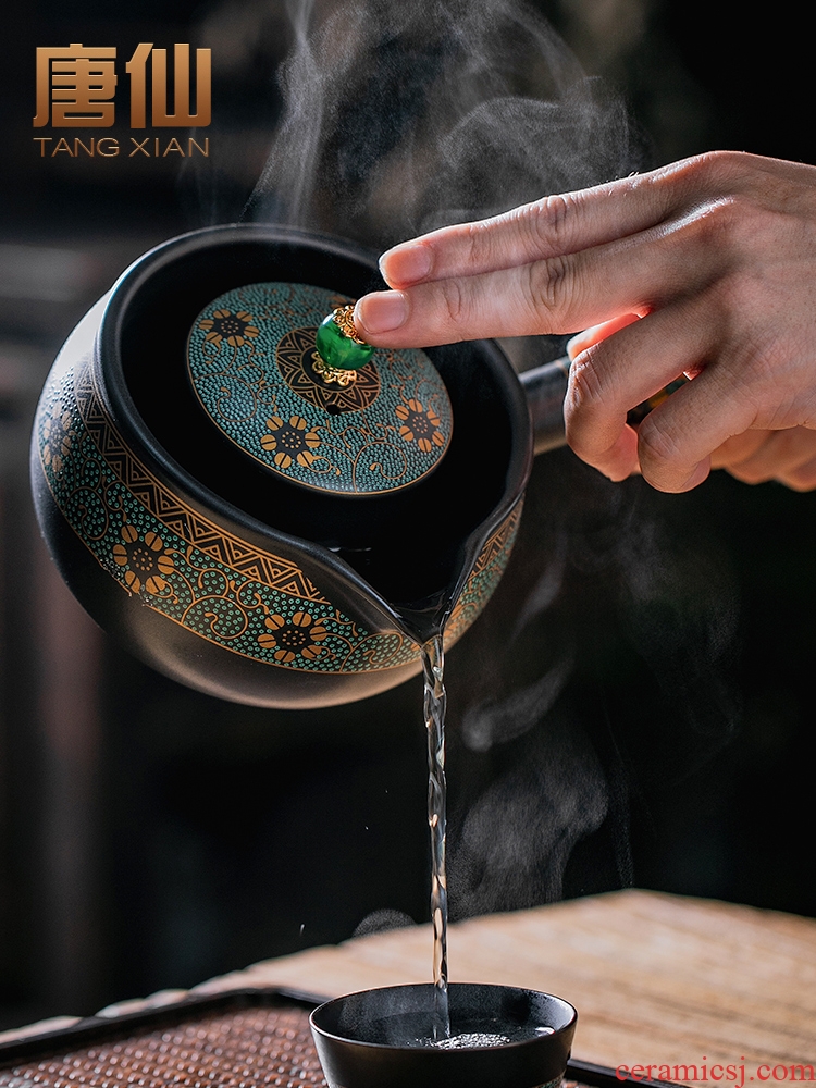 Boil pot of ceramic teapot who Tang Xian side orange teapot boiled tea, kungfu tea set to burn the teapot tea pot