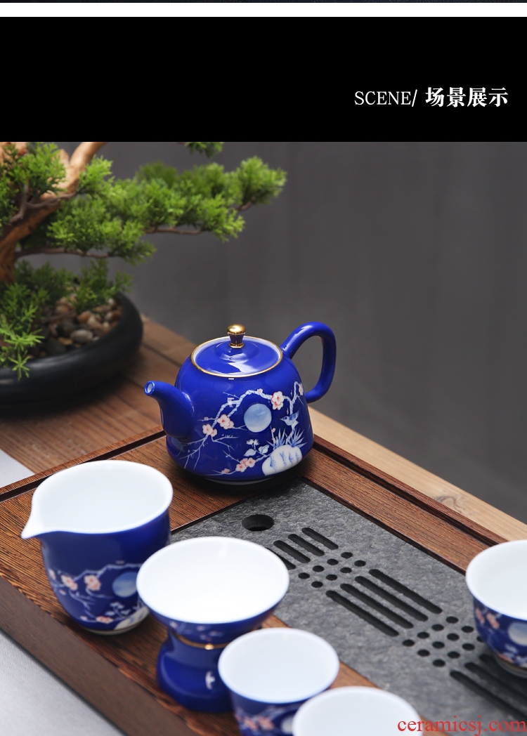 The Product under glaze color blue and white porcelain remit blue teapot pure manual hand - made home portable teapot ceramic kung fu tea set