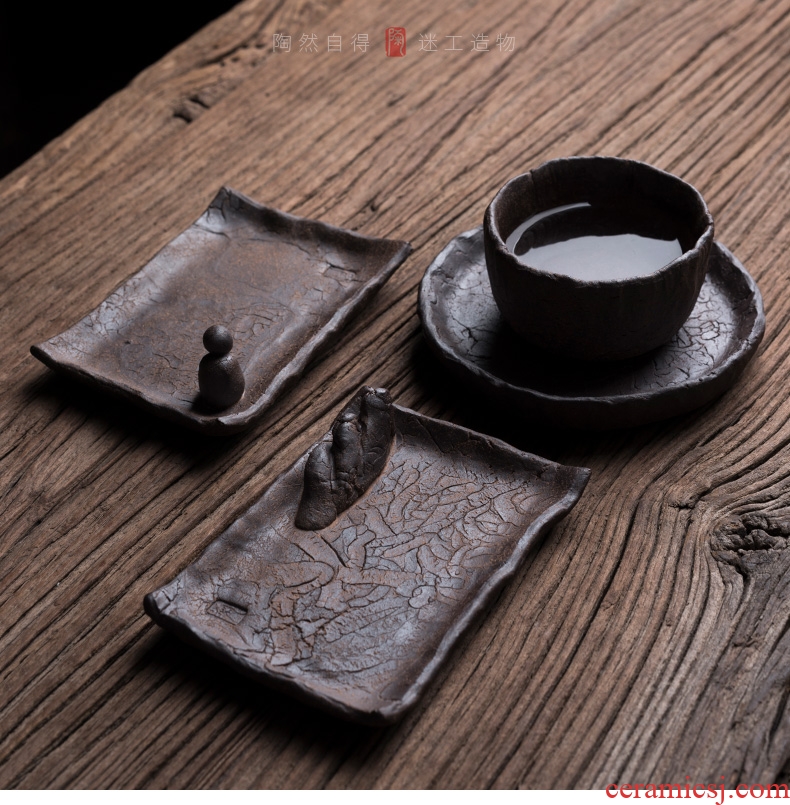 Tao fan creative checking coarse pottery cup mat zen ceramic teacup pad insulation saucer kung fu tea tea accessories