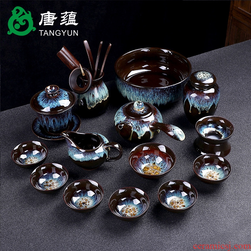 Tang aggregates up built light tea suit household temmoku glaze ceramic teapot masterpieces kung fu tea cup of tea