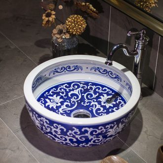 On the blue and white porcelain basin restoring ancient ways employed in creative Chinese art ceramic washbasin Mediterranean toilet wash gargle