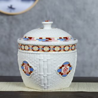 10 jins to jingdezhen ceramic barrel ricer box sealed storage tank with a cover more relief storage cylinder every year