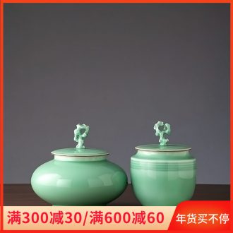 Jingdezhen ceramic furnishing articles with cover of I and contracted sitting room adornment storage jar European household moistureproof tea cake tin