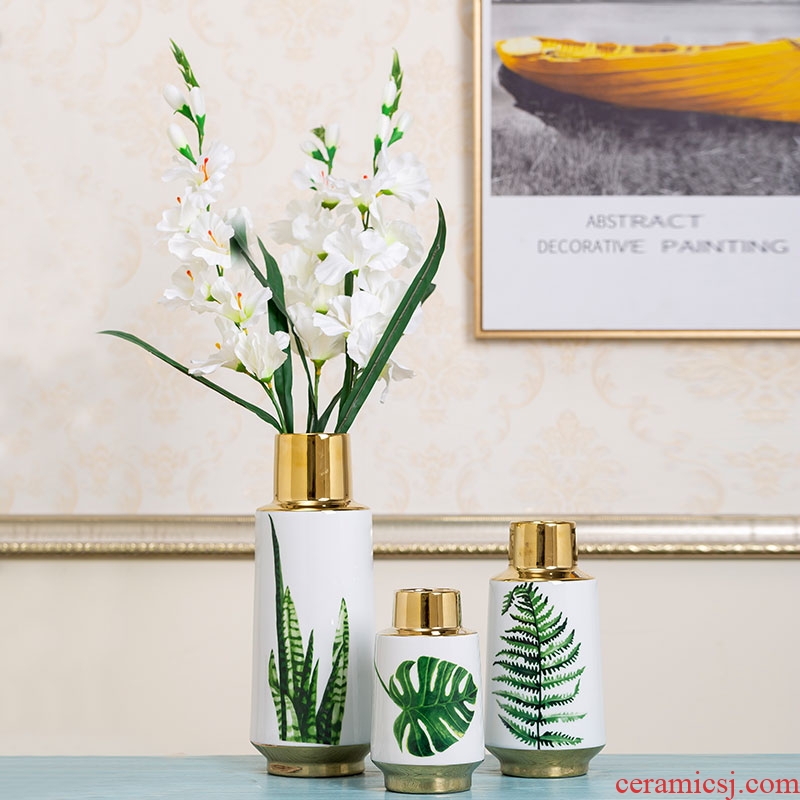 Hand made green leaves gilded ceramic bottle household act the role ofing is tasted furnishing articles porcelain bottle of jingdezhen ceramic ornaments the cut flower
