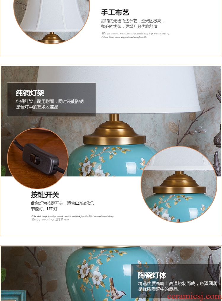New Chinese style restoring ancient ways American ceramic desk lamp large hotel villa clubhouse bedroom the head of a bed the sitting room porch decoration