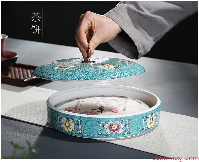 Auspicious edge ceramic tea cake tin tea box wake receives 357 grams of white tea cake with the seventh, peulthai the layer large tea pot
