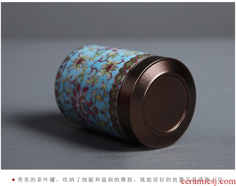 Auspicious edge enamel made ceramic tea pot metal cover seal tank storage medium, tea boxes