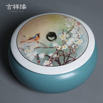 Auspicious margin of Chinese wind caddy fixings ceramic large seal POTS pu - erh tea pu 'er tea cylinder wake up white tea cake tin