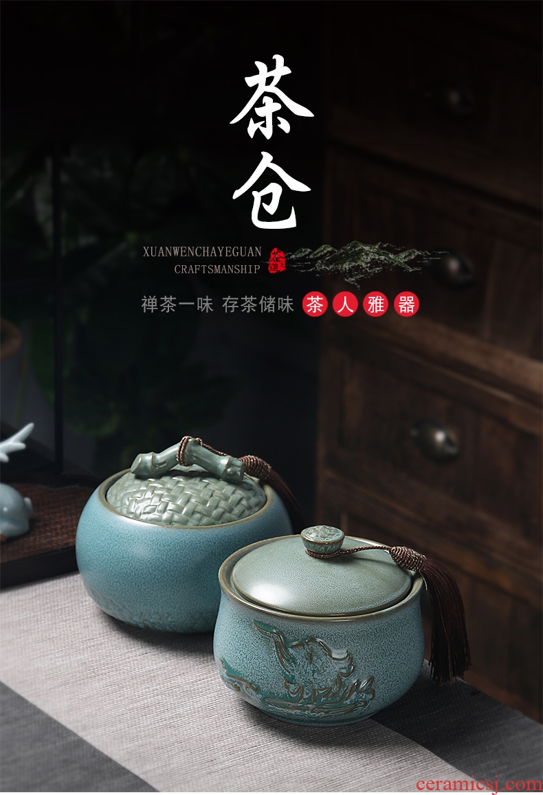 Up with ceramic tieguanyin tea pot half jins seal storage POTS medium moisture green tea pu 'er tea pot