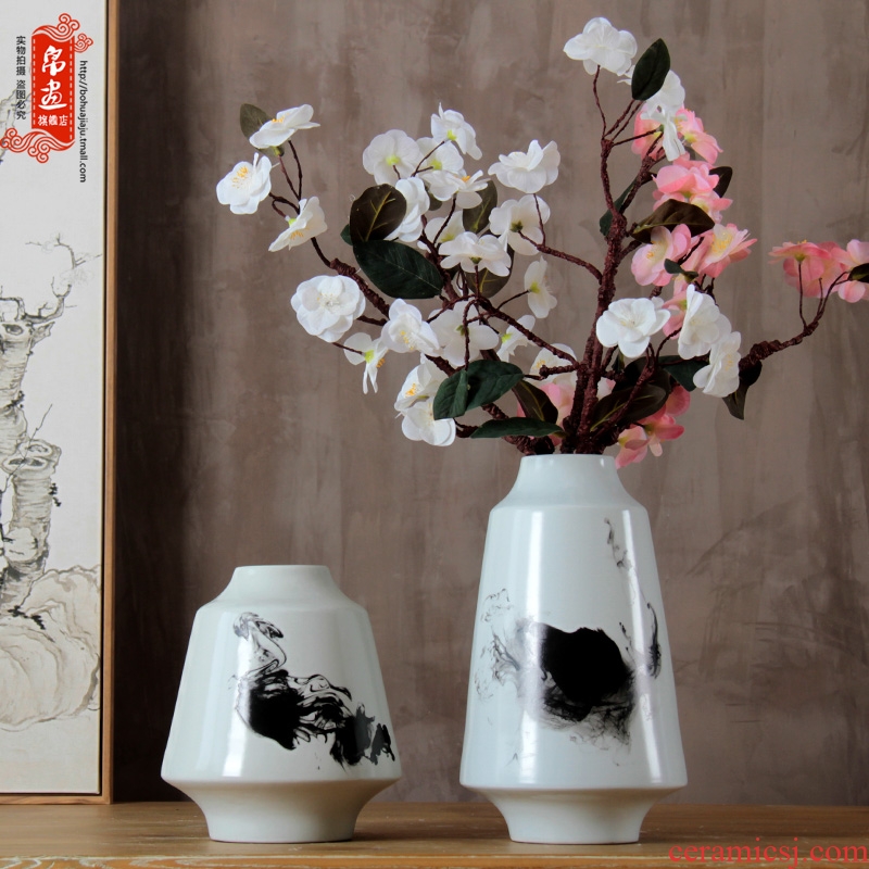 Jingdezhen ceramic vases, modern Chinese style simple black and white suit sitting room adornment zen water raise flower arranging furnishing articles