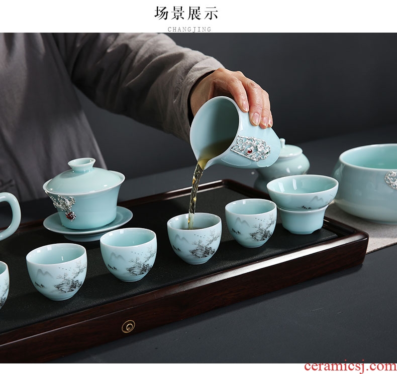 Auspicious edge celadon silver large tea sea ceramics fair keller kung fu tea sets) component device and a cup of tea