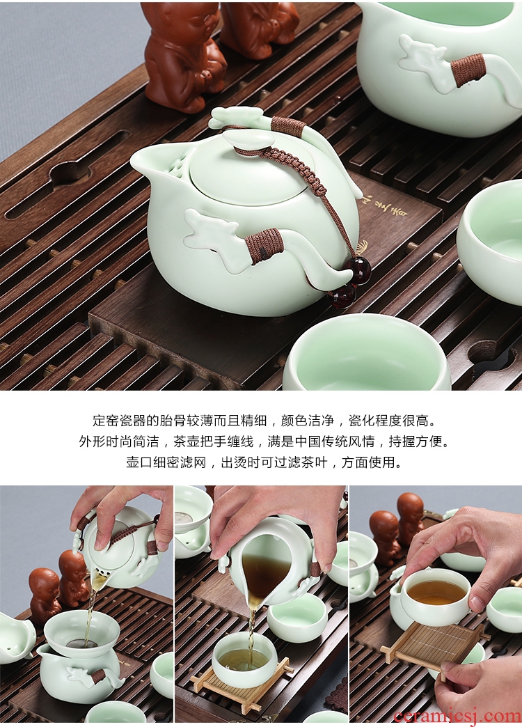 Purple sand tea set household teapot kung fu tea set household ceramic tea sets tea taking of a complete set of solid wood tea tray
