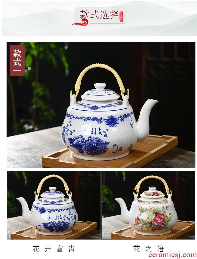 Jingdezhen ceramic single pot of domestic large teapot girder crock cool super high temperature resistant capacity of blue and white pot kettle