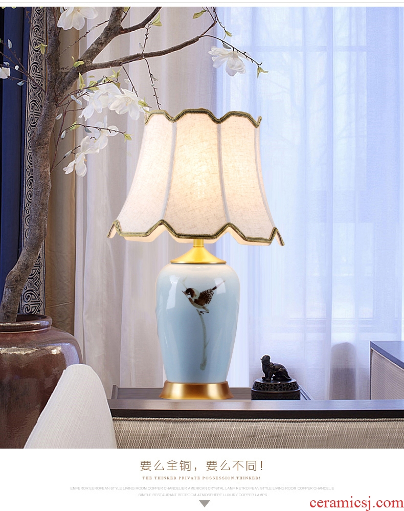 New Chinese style ceramic desk lamp sitting room villa decoration place of bedroom the head of a bed full of copper lamps and lanterns Chinese wind restoring ancient ways is sweet