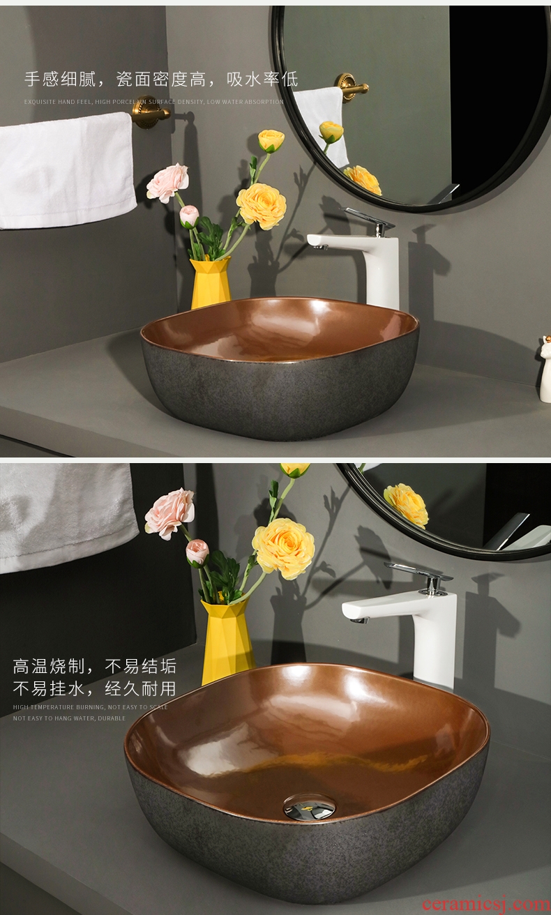 Northern wind square stage basin ceramic lavatory basin bathroom art American water basin sink