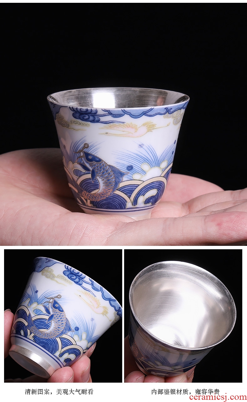 Kung fu tea set gift box set of blue and white porcelain gifts household ceramics silver teapot teacup tea high - grade office