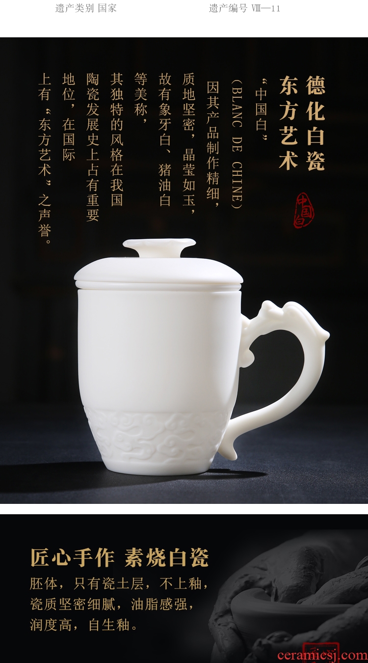 The Product porcelain sink Chinese dehua suet white jade lotus rhyme filter glass office cup with cover large porcelain tea cup
