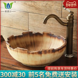 The stage basin round ceramic toilet lavatory basin, art basin wood wind Chinese style of The basin that wash a face to The sink