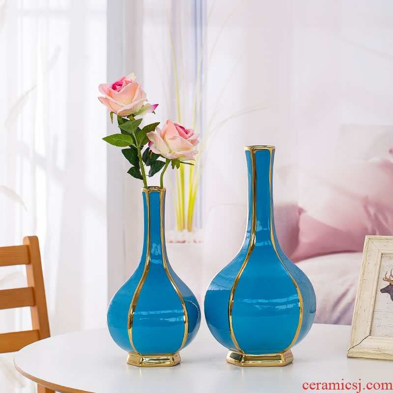 Vase Nordic blue ceramic furnishing articles creative I and contracted dry flower arranging flowers water raise household soft adornment sitting room