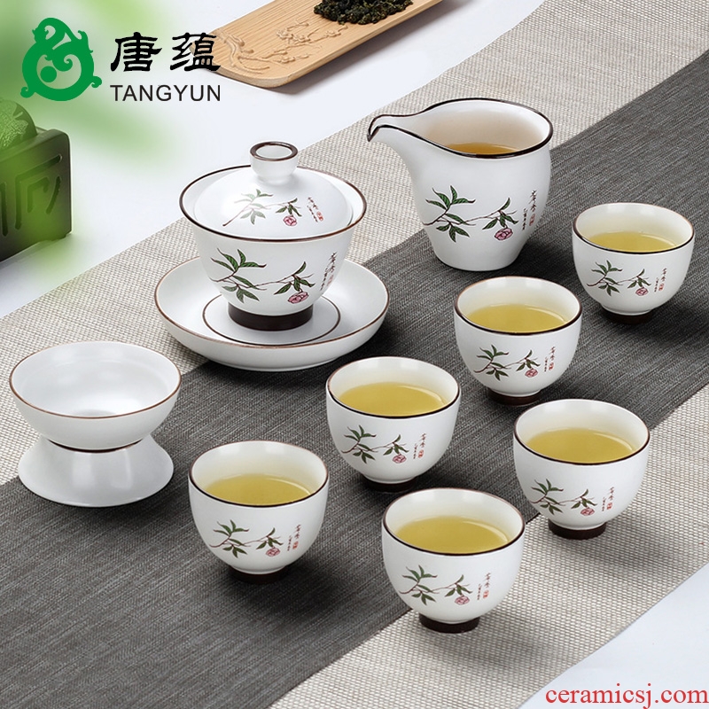 Jingdezhen up porcelain tureen large cups kung fu tea set jade porcelain three cup fat white big bowl of household