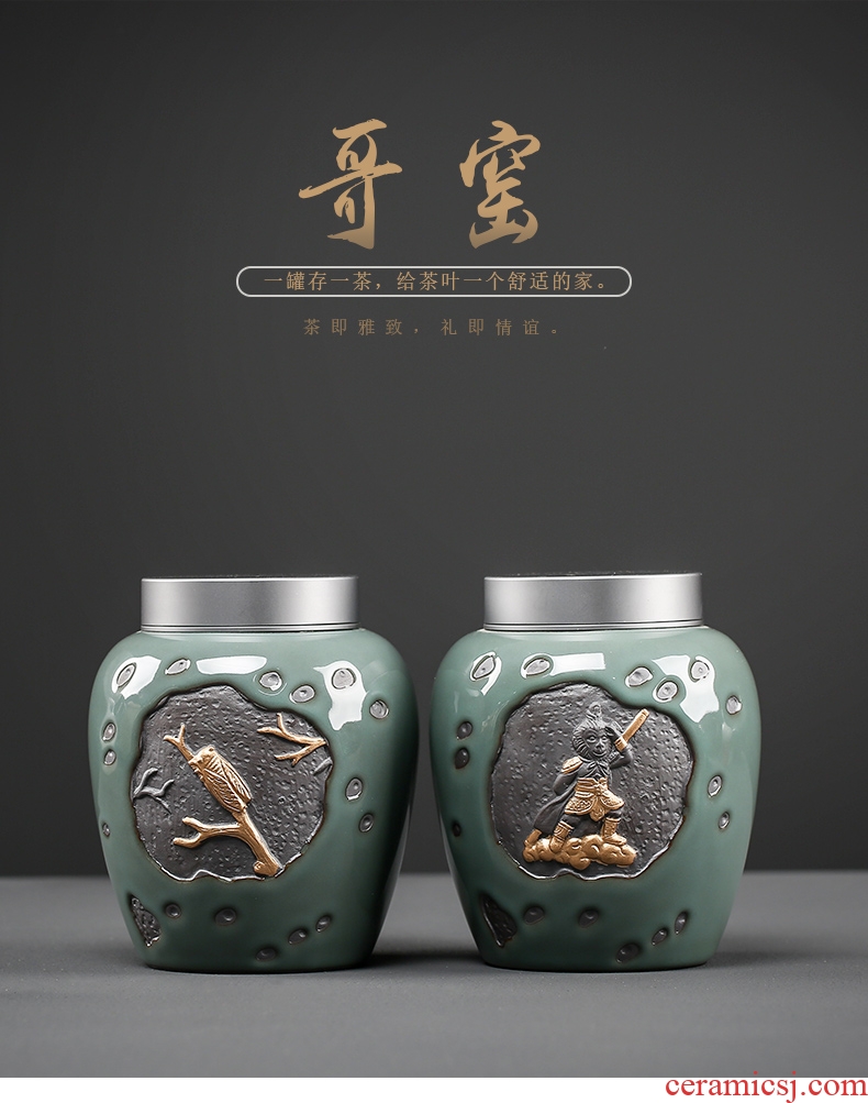 Auspicious edge elder brother up with ceramic jar, restoring ancient ways caddy fixings half jins to seal the pu - erh tea and tea tins of household