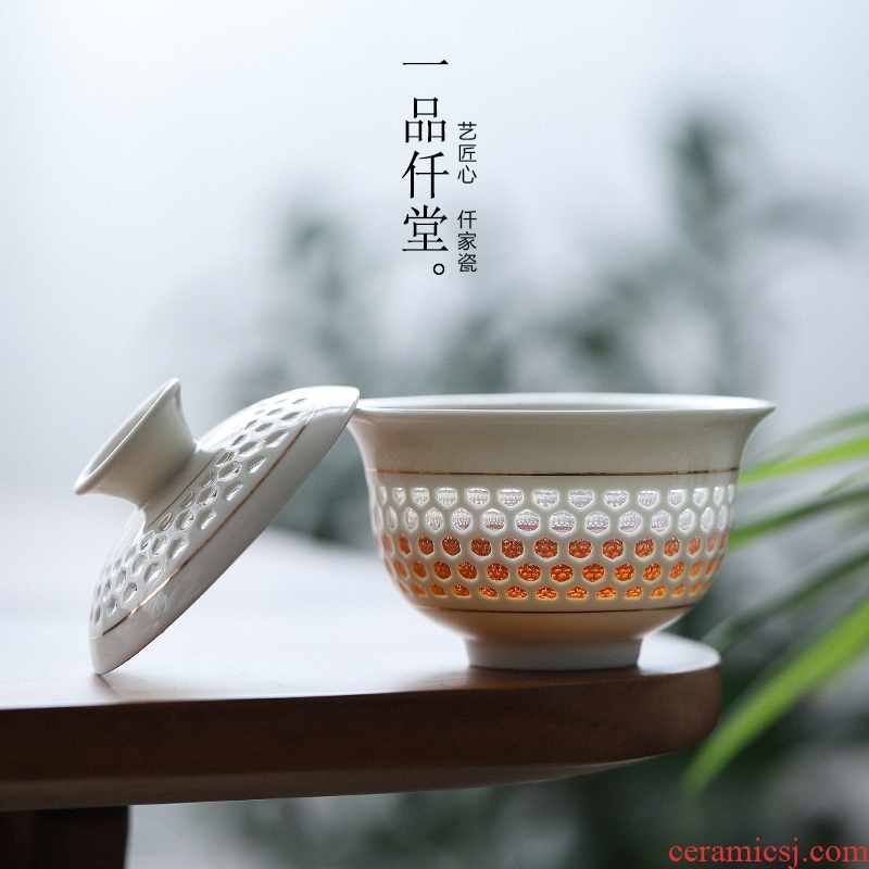 Yipin # $kung fu tea tureen suit household and exquisite hollow ceramic cups tea tea tray is contracted