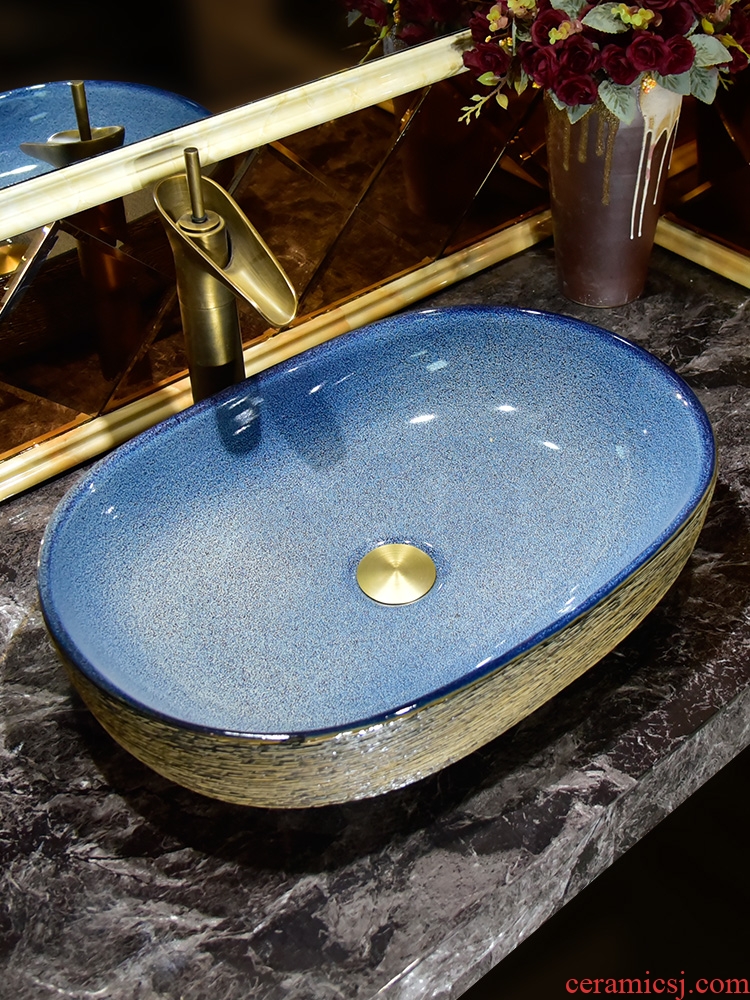 Ceramic art stage basin sink oval retro toilet wash gargle lavatory basin household balcony