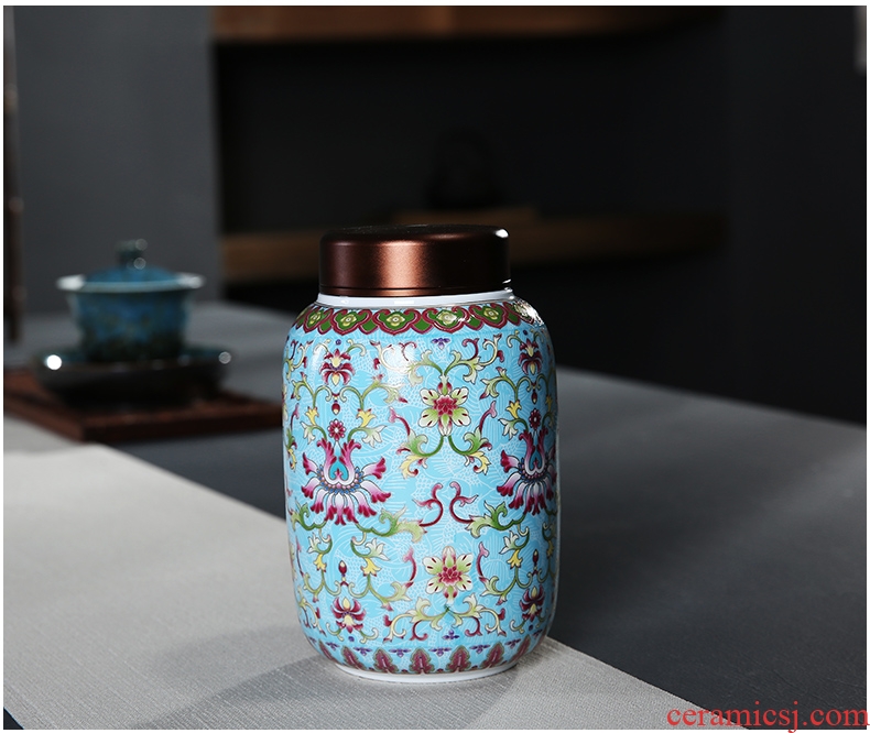 Auspicious edge enamel made ceramic tea pot metal cover seal tank storage medium, tea boxes