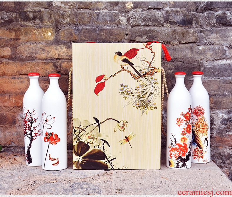 Jingdezhen ceramic bottle home 1 catty put empty bottles custom hip gift decoration seal wine jars