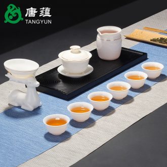Suet jade porcelain kung fu tea set suit white porcelain tea cups of tea of a complete set of household ceramics tureen teapot gift boxes