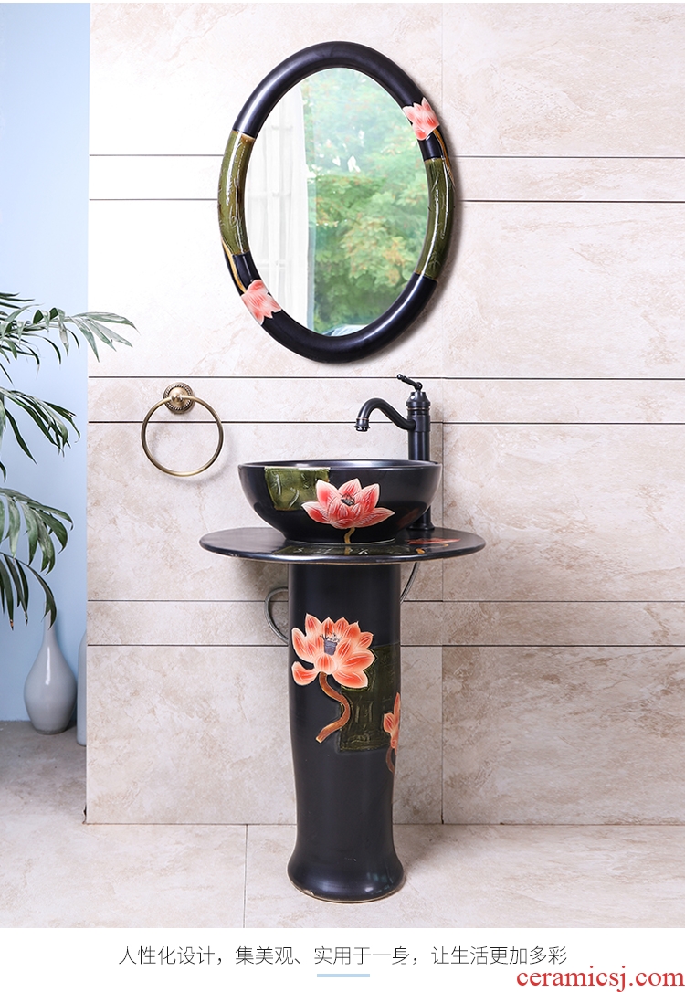 Carving peony ceramic column basin one floor type lavatory sink is suing courtyard garden is suing the pool