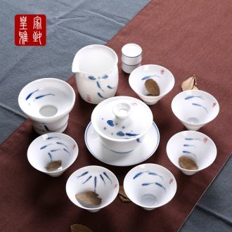 4 5 hand - made kung fu tea set ceramic white 6 person of a complete set of modern household small set of combinations