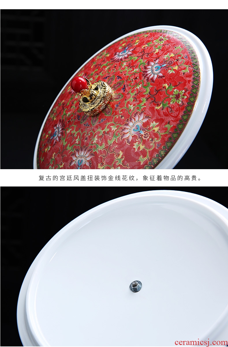 Chinese wind colored enamel puer tea cake ceramic tea pot white tea cake court wind puer tea boxes, wooden gift box