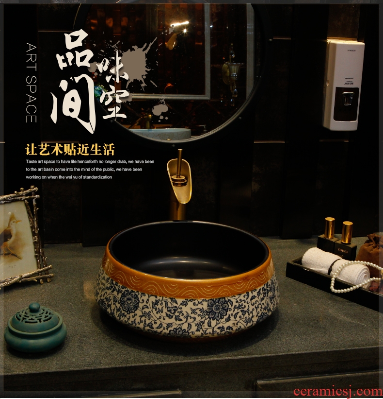 Archaize stage basin round the sink basin character art home for wash gargle balcony ceramic sinks blue and white