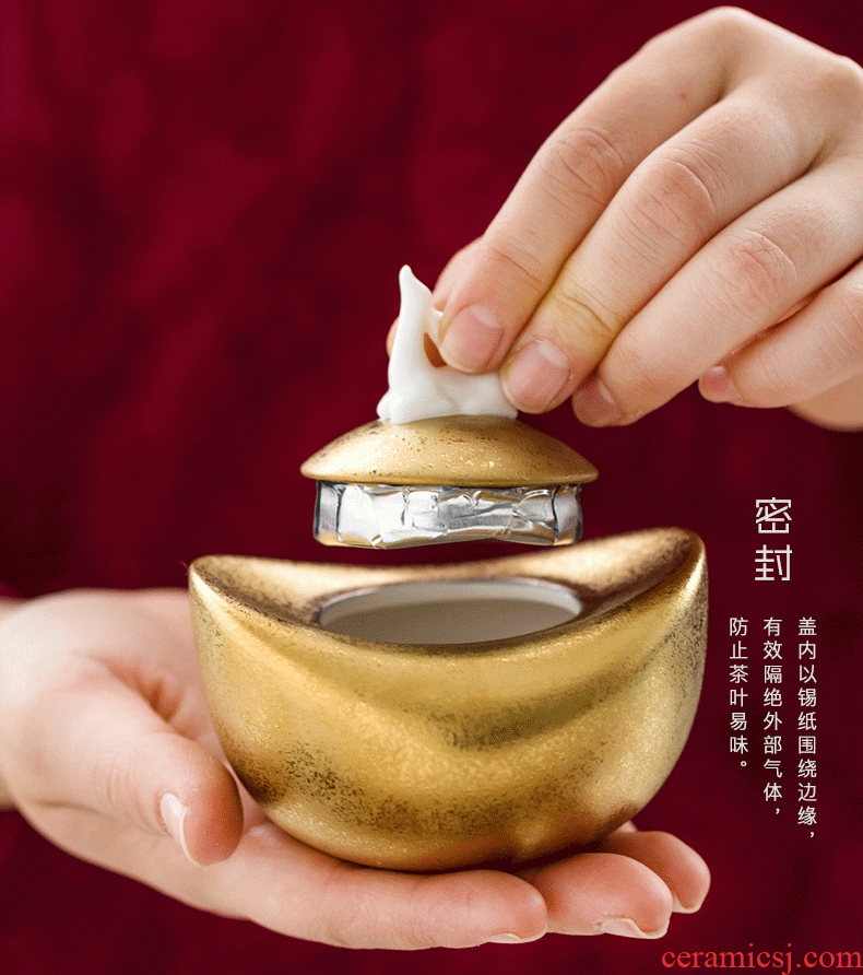 Yipin thousand gold ingot caddy fixings # high temperature ceramic mini storage sealed POTS home outfit tea accessories