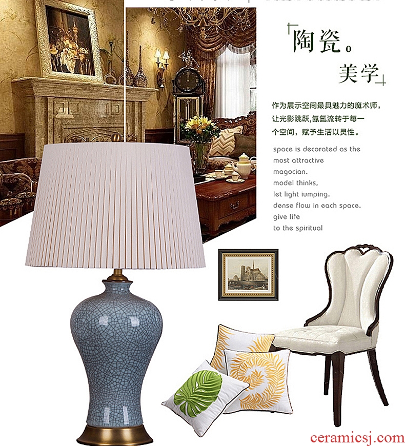 New Chinese style American - style contracted hotel villa clubhouse retro ceramic desk lamp bedroom the head of a bed the sitting room porch decoration