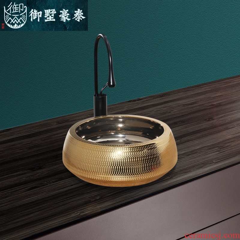 Golden art stage basin, small size of jingdezhen ceramic lavatory circle toilet stage basin that wash a face to wash your hands