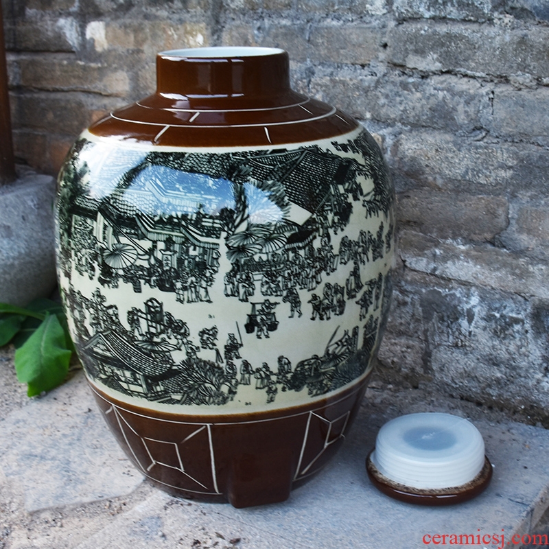 Jingdezhen ceramic jars 10 jins with leading domestic 20 jins mercifully wine jar archaize sealed mercifully liquor to save it