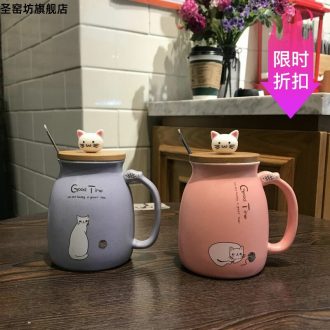 Japanese express cat keller cup creative ceramics with cover spoon couples home men and to ultimately responds a cup of office