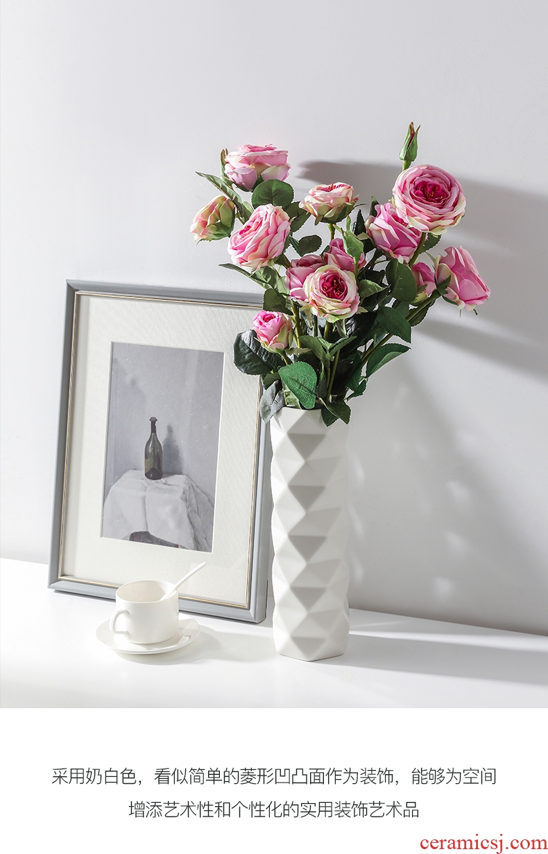 The Nordic straight small pure and fresh and contracted ceramic vase diamond geometric sitting room bedroom home furnishing articles arranging flowers