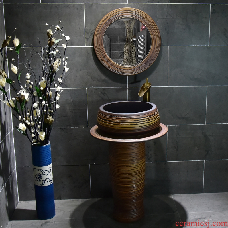 Ceramic basin of pillar type washbasin hand - carved brown circle lines columns of small family toilet floor for wash gargle