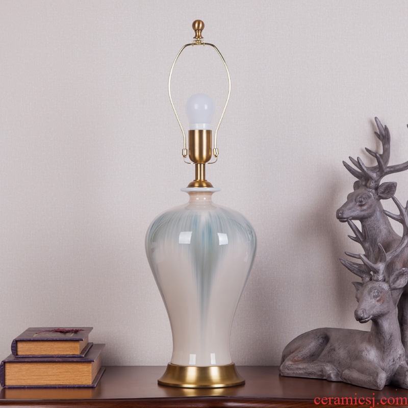 New Chinese style lamp jingdezhen high - temperature up ceramics of bedroom the head of a bed full of copper fittings hotel villa decoration lamps and lanterns