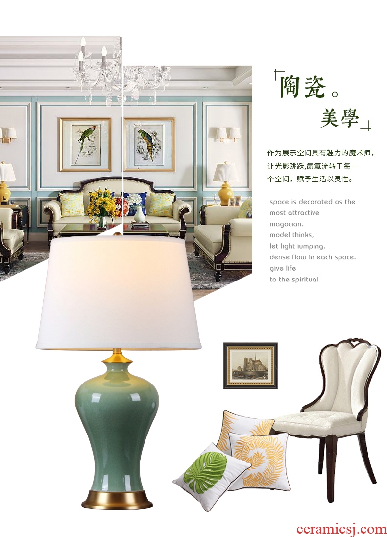 The New Chinese American full copper ceramic desk lamp sitting room hotel study porch place adornment lamps and lanterns of bedroom the head of a bed